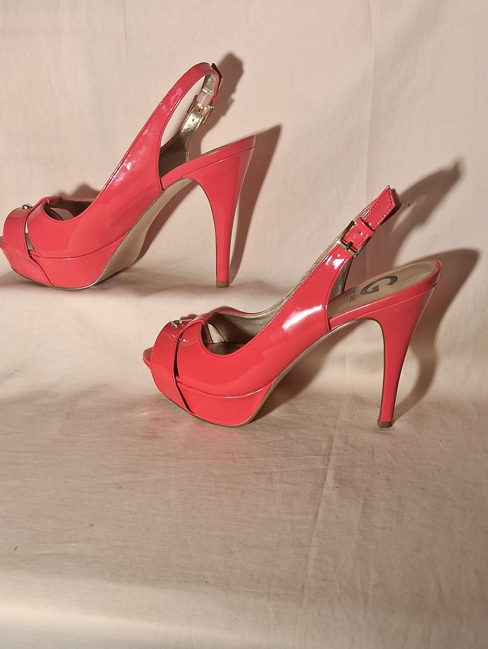 Guess Patent Orange Slingback Platform Heels